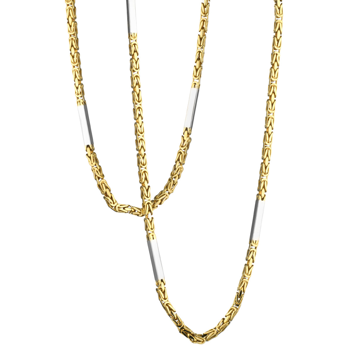 Unique 18kt Yellow and White Gold Byzantine Link Chain. 107 Grams