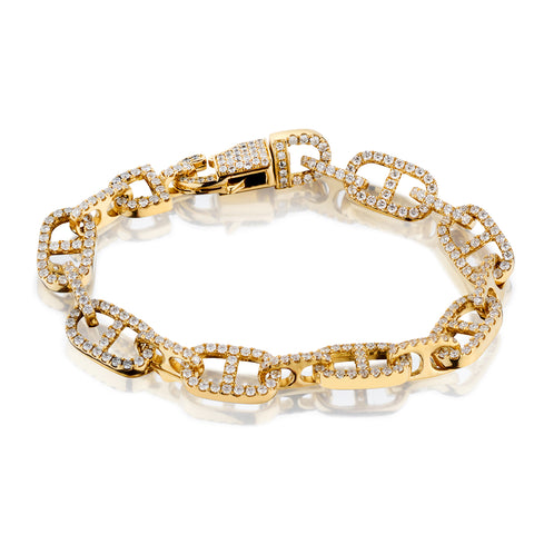 Ladies 18kt Yellow Gold Diamond Oval Link Bracelet.  2.80ct Tw