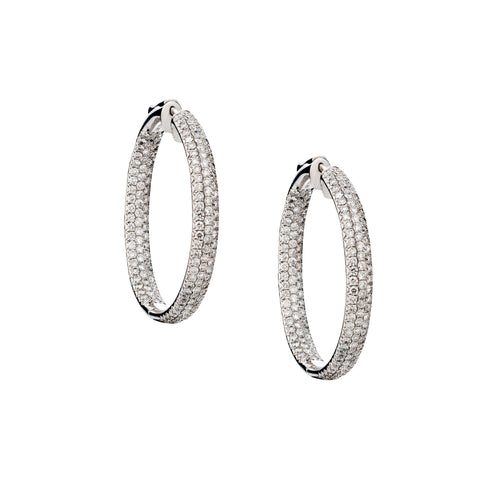 18kt Large White Gold Diamond Round Inside and Out Hoop Earrings. 5.50ct Tw
