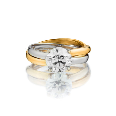 18kt Yellow and White Gold Diamond Solitaire Twist Ring. 2.01 Brilliant Cut