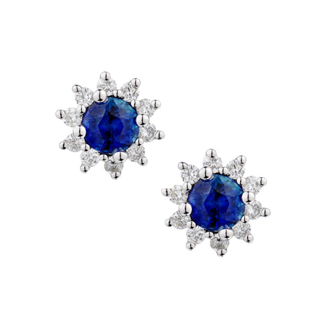 18kt White Gold Blue Sapphire and Diamond Stud Earrings.