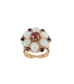 15k Yellow Gold Opal and Garnet Ring.