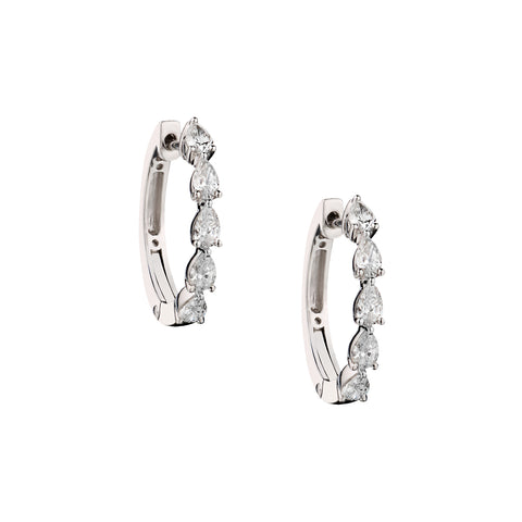 18kt White Gold Diamond Pear Shape Hoop Earrings. 10 x 0.90ct Tw