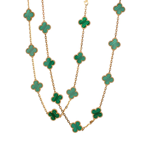 Van Cleef & Arpels 18kt Yellow Gold Malachite Alhambra 20 Motif Necklace.Ref: VCARL8800