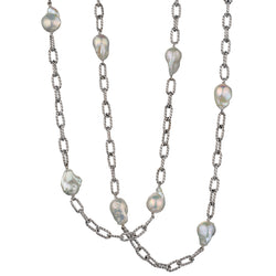 18kt White Gold and Baroque Pearl Long Chain Neckalce.