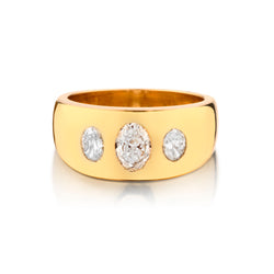 Handmade 14kt Yellow Gold Dome Ring. 1.22ct Tw Natural Oval Cut Diamonds