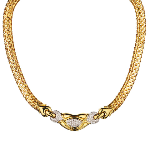 18kt Yellow Gold Diamond Choker Necklace. Made in Italy