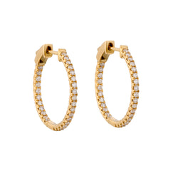 Ladies Small 18kt Yellow Gold Diamond Hoop Earrings.