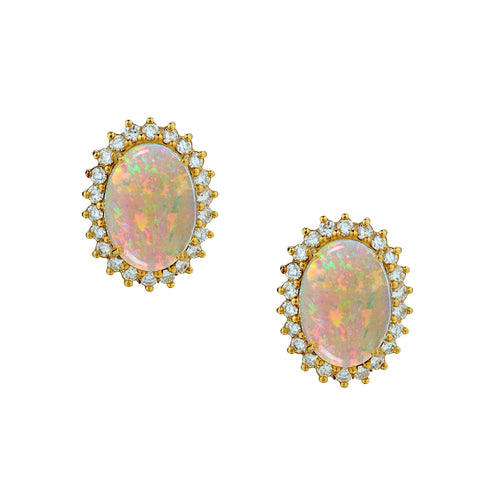 18kt Yellow Gold Opal and Diamond Stud Earrings.