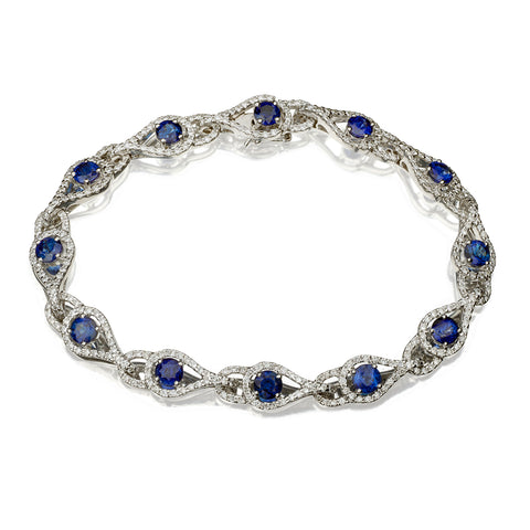 18kt White Gold Blue Sapphire and Diamond Bracelet.