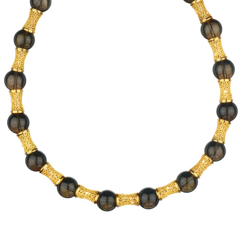 18kt Yellow Gold Smokey Topaz Bead Choker Necklace