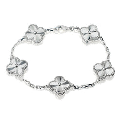 Van Cleef & Arpels 18kt White Gold Vintage Alhambra 5 Motif Guilloche Bracelet.