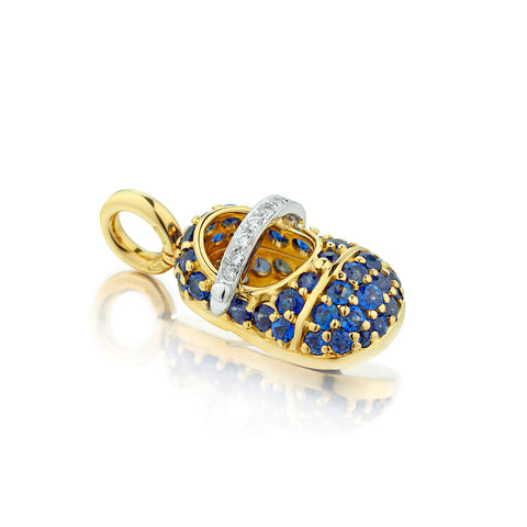 Aaron Basha Blue Sapphire and Diamond Shoe Charm / Pendant. 18kt Yellow Gold