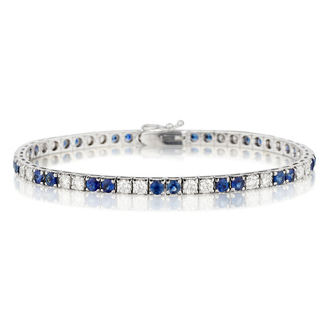 Ladies 14kt White Gold Blue Sapphire and Diamond Tennis Bracelet