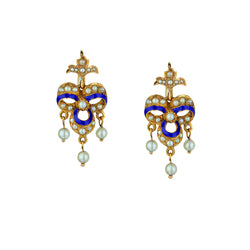 Vintage Baroque - Era Enamel and Pearl Earrings. 14kt Yellow Gold