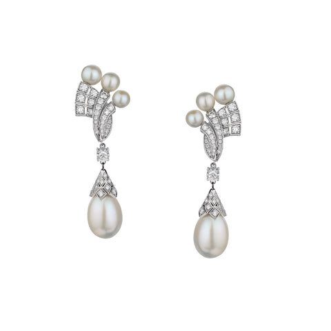 18kt White Gold South Sea Pearl and Diamond Drop Earrings.