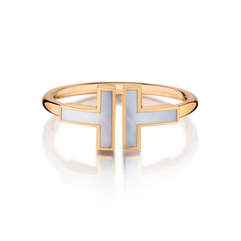Tiffany & Co T Wire 18kt Rose Gold Ring with Mother of Pearl