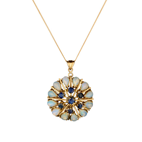 14kt Yellow Gold Opal and Blue Sapphire Pendant / Brooch