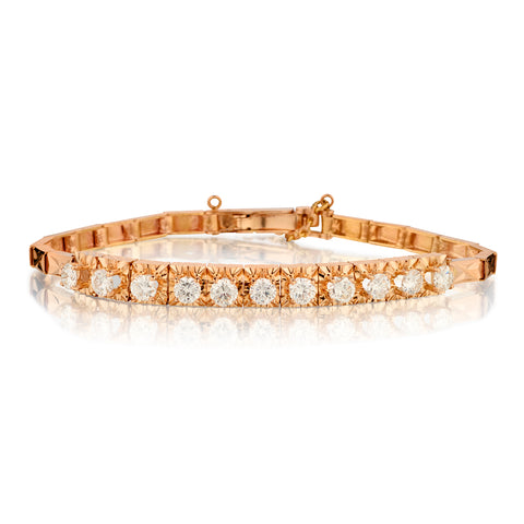 Vintage 14kt Rose Gold Diamond Bracelet.  2.00ct Tw