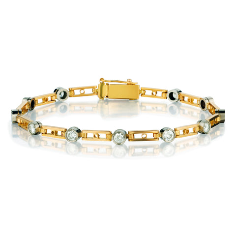 18kt Yellow Gold and Platinum Diamond Bracelet. 2.00ct Tw Brilliant Cut Diamonds
