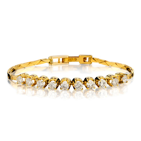 Vintage Ladies 14kt Yellow Gold Diamond Bracelet. 10 x 2.30ct Tw Brilliant Cut