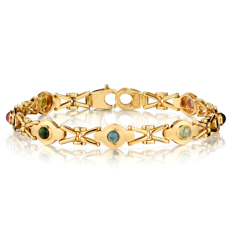 14kt Yellow Fold Semi Precious Stone Bracelet. 18.44 Grams.
