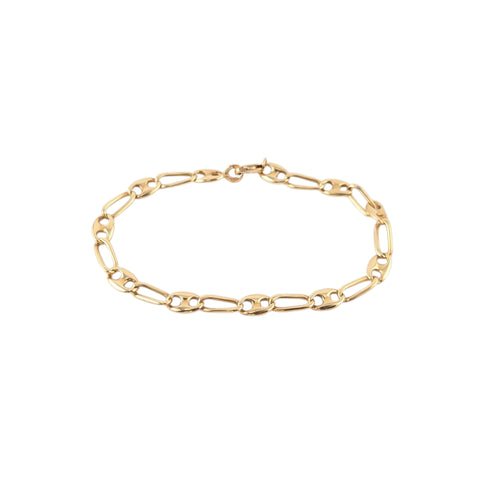 18KT YELLOW GOLD FANCY LINK BRACELET 7" IN LENGTH