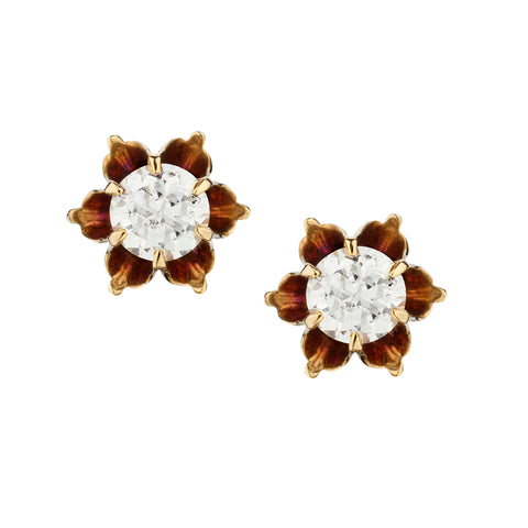 Vintage 14kt European Cut Gold Diamond Stud Earrings. 2 X 0.80ct Tw