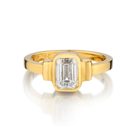 Ladies 18kt Yellow Gold Diamond Ring. 1.22 Carat Emerald Cut Diamond