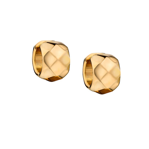 18kt Yellow Gold Geometric Huggies Hoop Earrings. Made in Italy