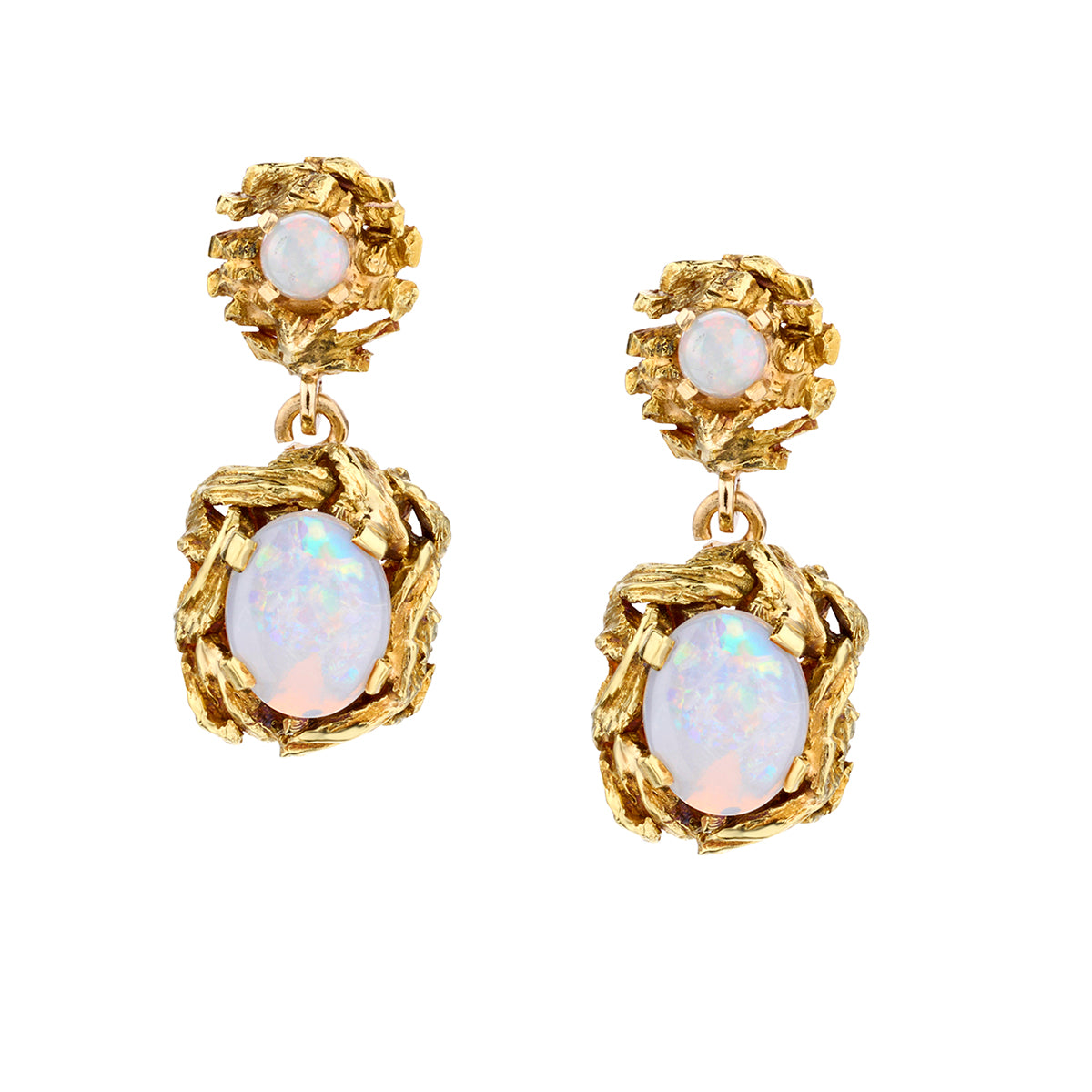 Ladies 18kt Yellow Gold Opal Drop / Pendant Earrings