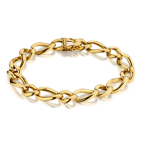 Mens 18kt Yellow Gold Figaro Bracelet. Weight: 53.42 Grams