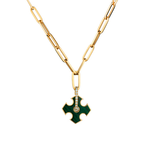 18kt Pink Gold Malachite Diamond Pendant by Crivelli. Made in Italy