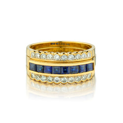18kt Yellow Gold Blue Sapphire and Diamond Jacket Ring.