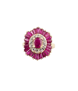 18kt Yellow Gold Ruby & Diamond Cluster Ring.