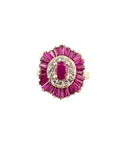 18kt Yellow Gold Ruby & Diamond Cluster Ring.