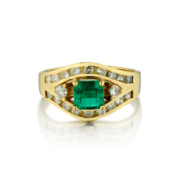 18kt Yellow Gold Green Emerald and Diamond Ring.