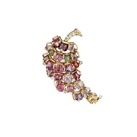 14kt Yellow Gold Tutti Fruiti Brooch With Multi Coloured Tourmaline Stones.