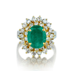 Ladies 14kt Yellow Gold Green Emerald and Diamond Cluster Ring.