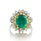 Ladies 14kt Yellow Gold Green Emerald and Diamond Cluster Ring.