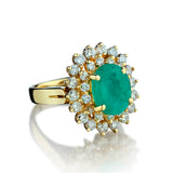 Ladies 14kt Yellow Gold Green Emerald and Diamond Cluster Ring.