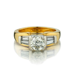 Ladies 18kt Yellow Gold and Platinum Diamond Ring. 0.98 Brilliant Cut.