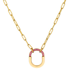 Tiffany & Co Small "Lock" Pendant in 18kt Rose Gold set with Pink Sapphire