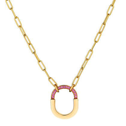 Tiffany & Co Small "Lock" Pendant in 18kt Rose Gold set with Pink Sapphire