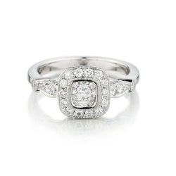 Platinum Ladies Diamond Ring. 0.50ct Cushion Cut