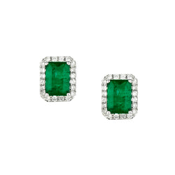 14kt White Gold Green Emerald and Diamond Stud Earrings