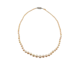 Vintage Natural Pearl Necklace with Platinum & Diamond Clasp.