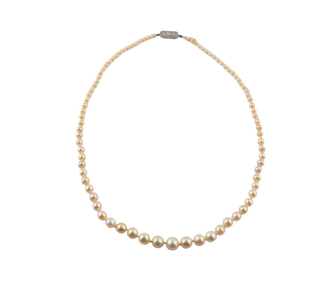 Vintage Natural Pearl Necklace with Platinum & Diamond Clasp.