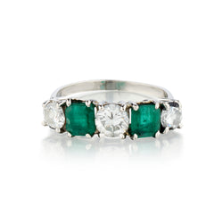 Platinum Diamond and Green Emerald 5 x Stone Ring.