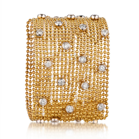 18kt Yellow Gold 21 Strand Bead Diamond Bracelet. 4.80ct Tw